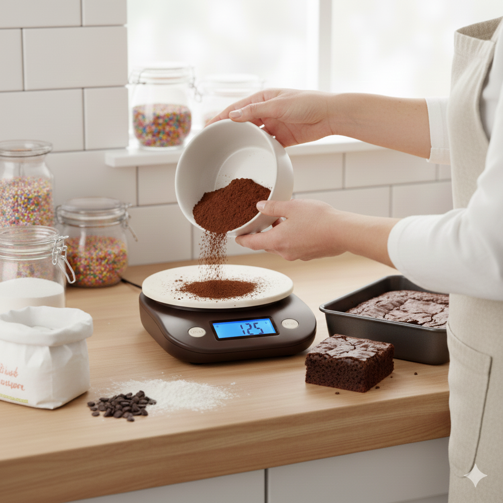 Báscula digital pesando ingredientes de repostería