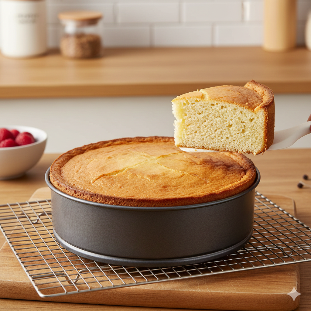 Molde redondo antiadherente con tarta dorada